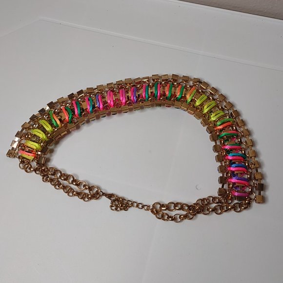 Very Colorful Metal Plastic And String Necklace Adjustable 17.5 To 19.5 Inches - Picture 11 of 14